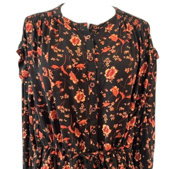 Free People Flower Fields Mini Dress Floral Black Red Boho XS Oversized - Picture 5 of 11